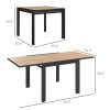 35.5"-71" Expandable Outdoor Dining Table for 4-6 Person, Aluminum Patio Table with Slatted Wood Grain Top, Natural