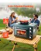 Outdoor Oven, 2-in-1 Portable Gas Camping Stove Oven Combo, Adjustable Fire, 60-Minute Timer, Windproof, with Grill Shelf and Roasting Tray, for Camp