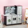 Brown Wooden Kids Kitchen Playset | Interactive Washing Machine and Water Dispenser