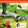 3 in 1 Electric Cordless Grass Wacker Battery Powered Grass Trimmer With Wheels Adjustable Head Extendable Length Rechargeable Lightweight Lawn Trimm