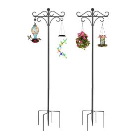 Outdoor Shepherds Hook Adjustable Height Metal Garden Hanger with 5-Prong Base & Double Hooks for Bird Feeders, Lanterns, Wedding Patio Decor  for Bi (size: 91in)