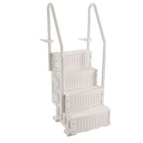 Swimming Pool Ladder, 4-Step Double Handrails Stairs with Non-slip Heavy Duty Steps, Max Load Capacity 400 lbs, for 48-54 In Inground & Above-ground (Pool Handrail: Yes, Specification: 4 Steps & White)