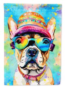 French Bulldog Hippie Dawg House Flag Large Porch Sleeve Pole Decorative Outside Yard Banner Artwork Wall Hanging, Polyester, House Size, Multico (Default: Default)