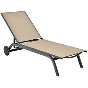6-Position Adjustable Fabric Outdoor Patio Recliner Chair (Color: brown)