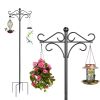 Outdoor Shepherds Hook Adjustable Height Metal Garden Hanger with 5-Prong Base & Double Hooks for Bird Feeders, Lanterns, Wedding Patio Decor  for Bi